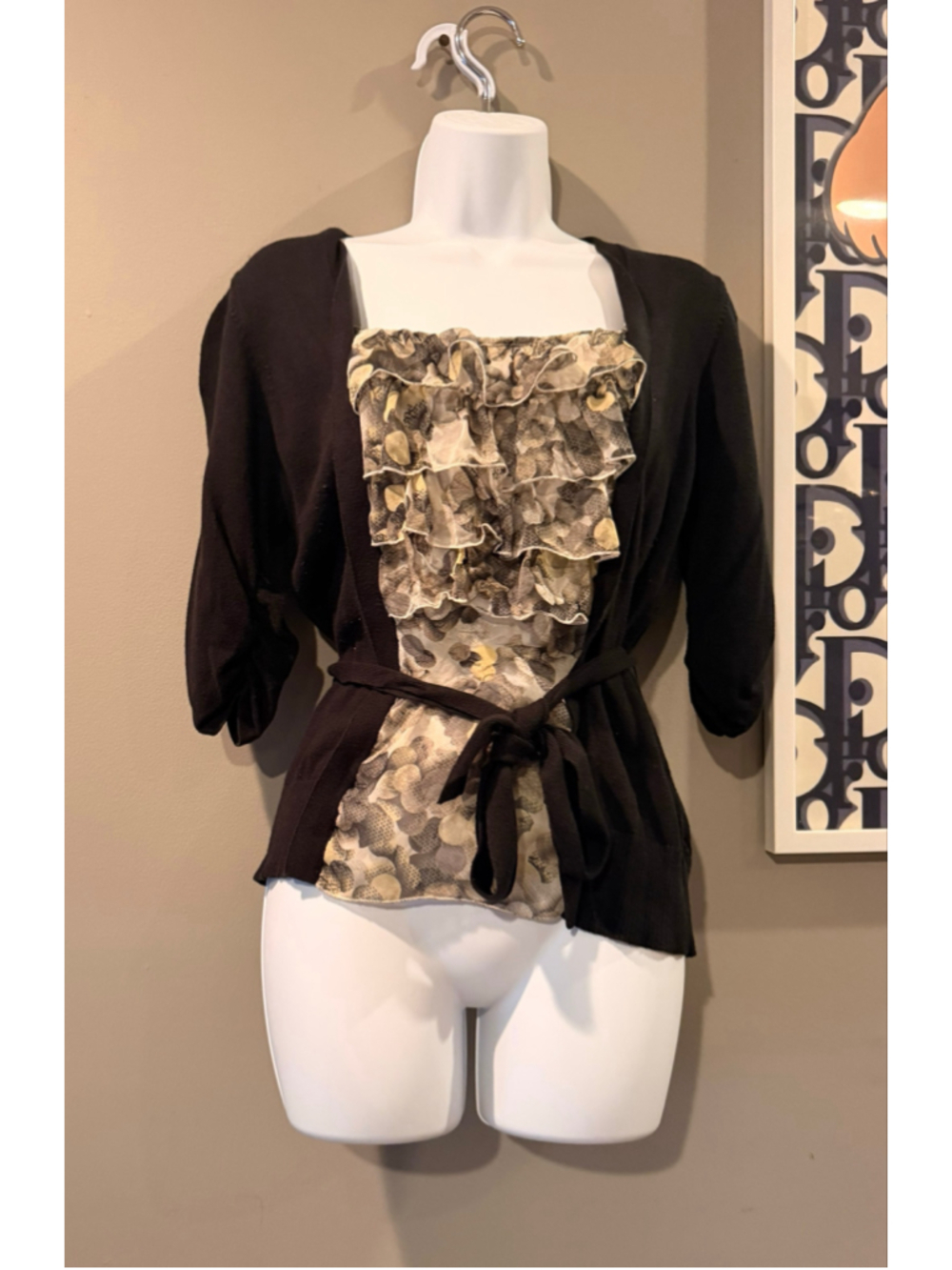 New York & Company Women’s Ruffle Tank Cardigan Layered Top Medium